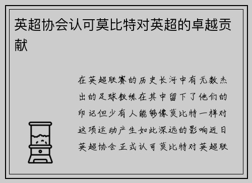 英超协会认可莫比特对英超的卓越贡献